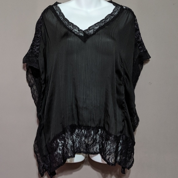 Black sheer blouse w/ lace - Picture 1 of 4